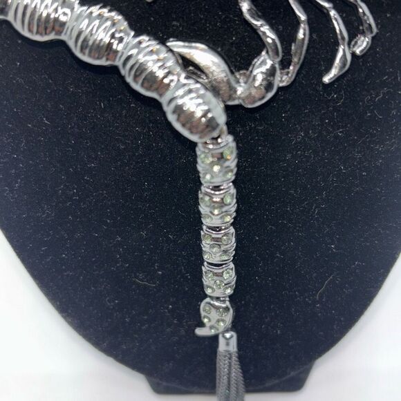 Silver Scorpion Choker Statement Necklace W/Chain Fringe crystals - Picture 3 of 12
